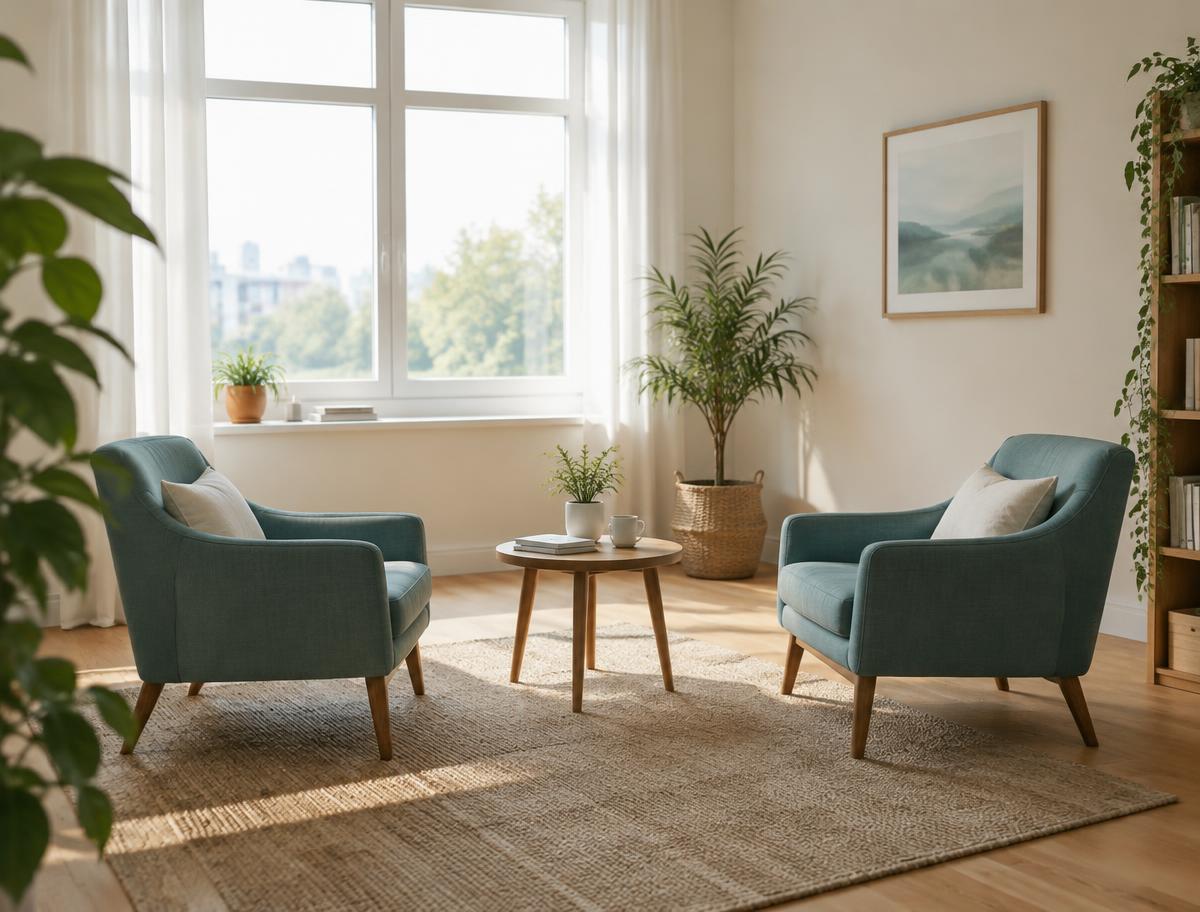 Twee stoelen tegenover elkaar in een lichte ruimte